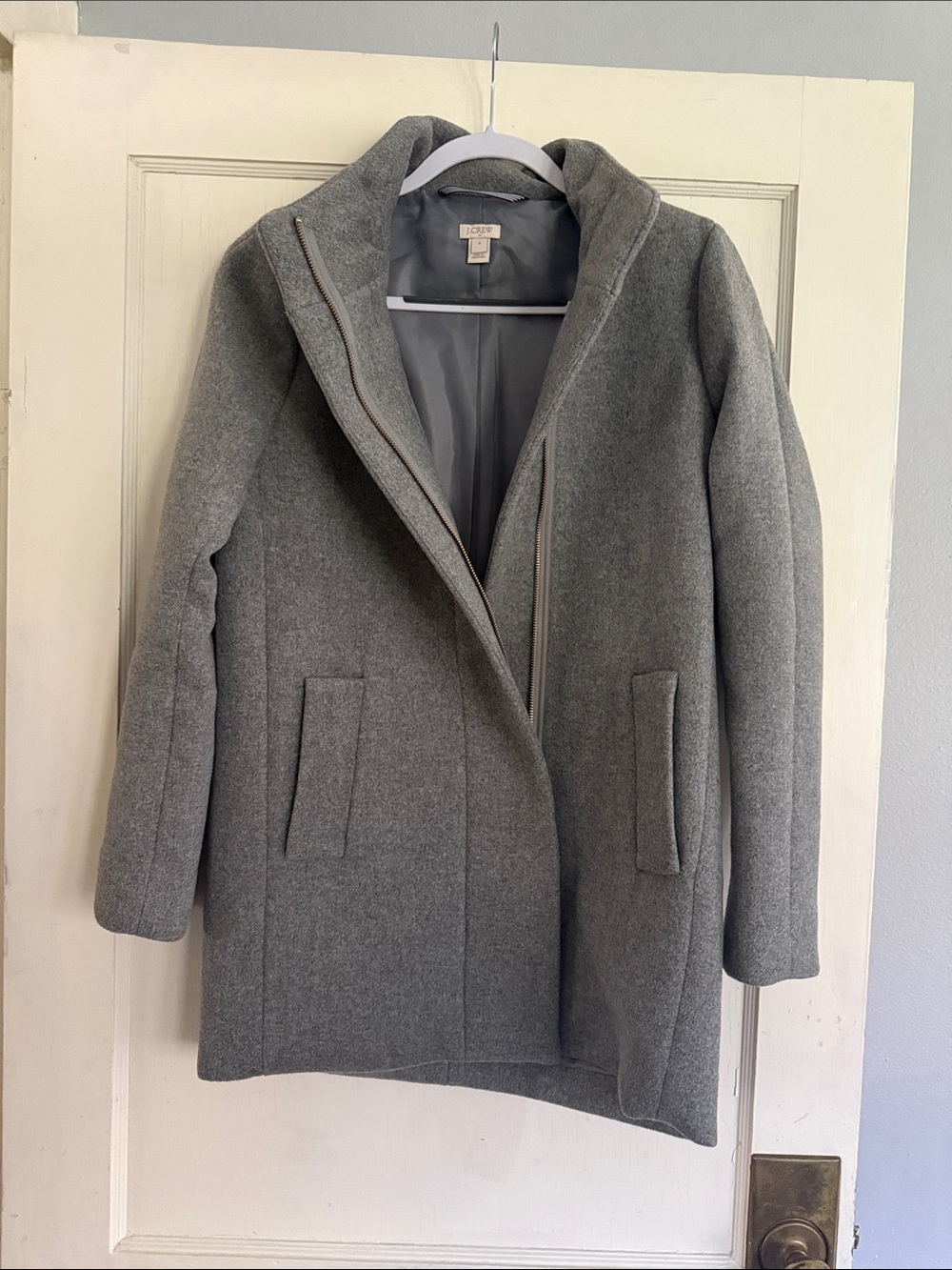 J. Crew Light Gray Wool-Blend Coat with Funnel Collar